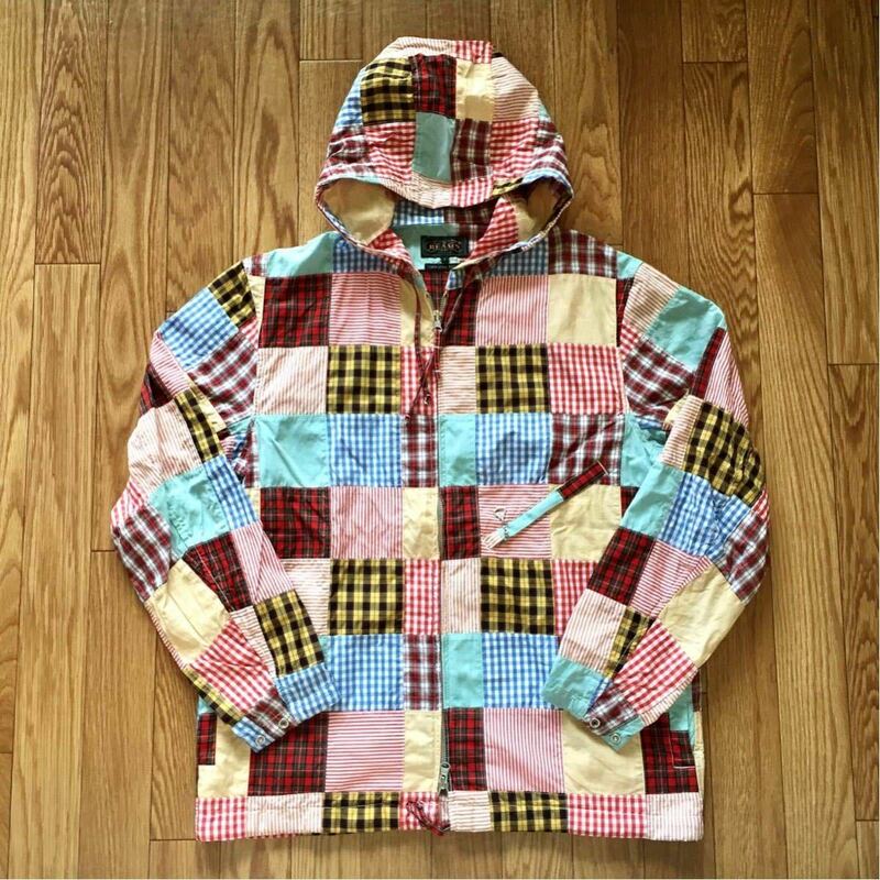 新品同様 BEAMS PLUS Crazy pattern Patchwork Hoodie ビームスプラス クレイジーパターン パッチワークパーカー Sサイズ マドラスチェック