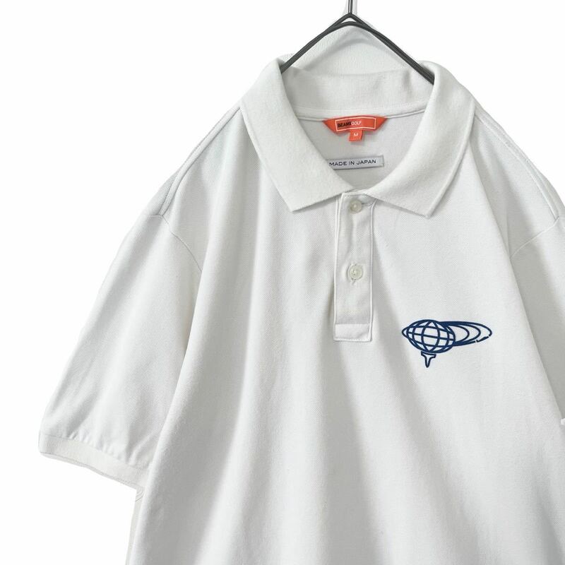 【送料無料】BEAMS GOLF ビームスゴルフ　ポロシャツ　ロゴ刺繍　半袖　メンズ　M 白　ホワイト