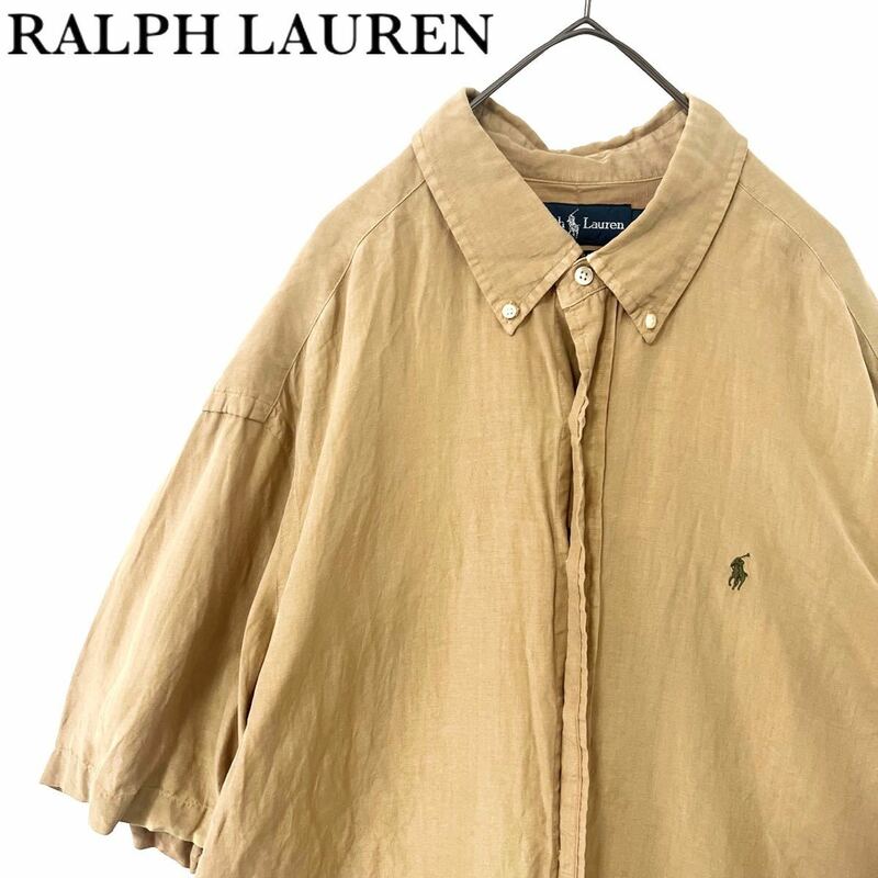 【送料無料】ラルフローレン 夏素材　半袖　シャツ　メンズ　リネン　シルク　ワンポイント　XL POLO RALPH LAUREN