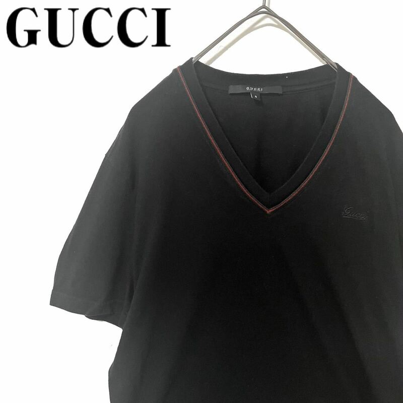 【送料無料】GUCCI グッチ　シェリーライン vネック Tシャツ　メンズ　赤　緑　黒　S ブラック　半袖