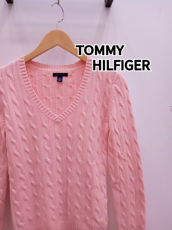 ★G061 TOMMY HILFIGER トミーヒルフィガー Vネックニット サイズS 薄いピンク 