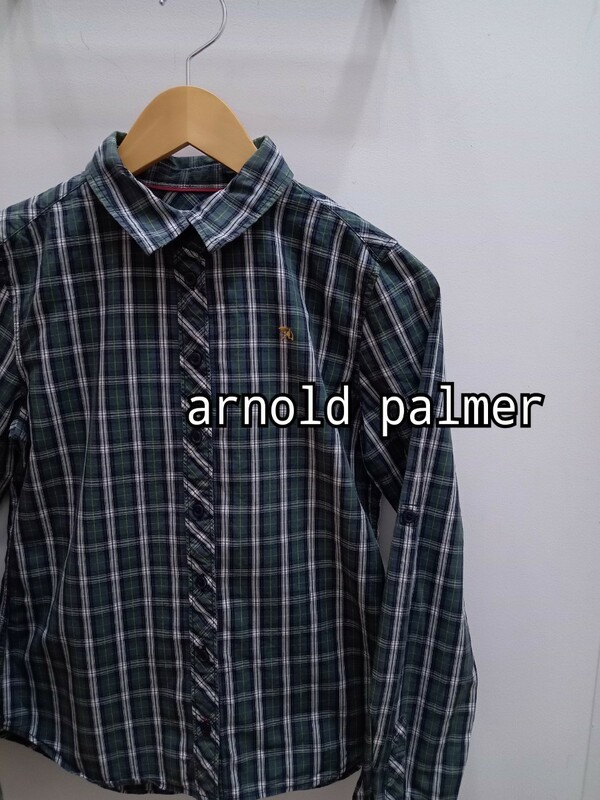 ★G091 Arnold Palmer アーノルドパーマー レディース 長袖シャツ チェックシャツ サイズ2(M) 緑系 