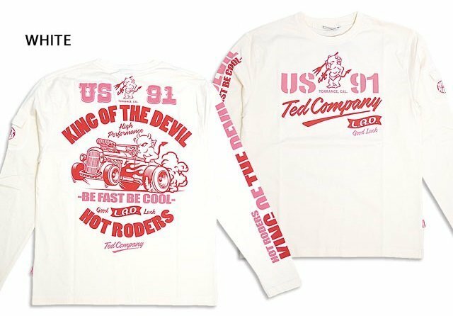 ホットロッドロングTシャツ◆TEDMAN/テッドマン ホワイトMサイズ（サイズ40）TDLS-358 エフ商会 efu 赤鬼 長袖