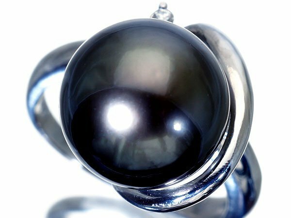 【ジュエリー極】上品な艶と照り！良質南洋ブラックパール12.2mm珠＆ダイヤモンド0.05ct 高級Pt900リング k7291og【送料無料】