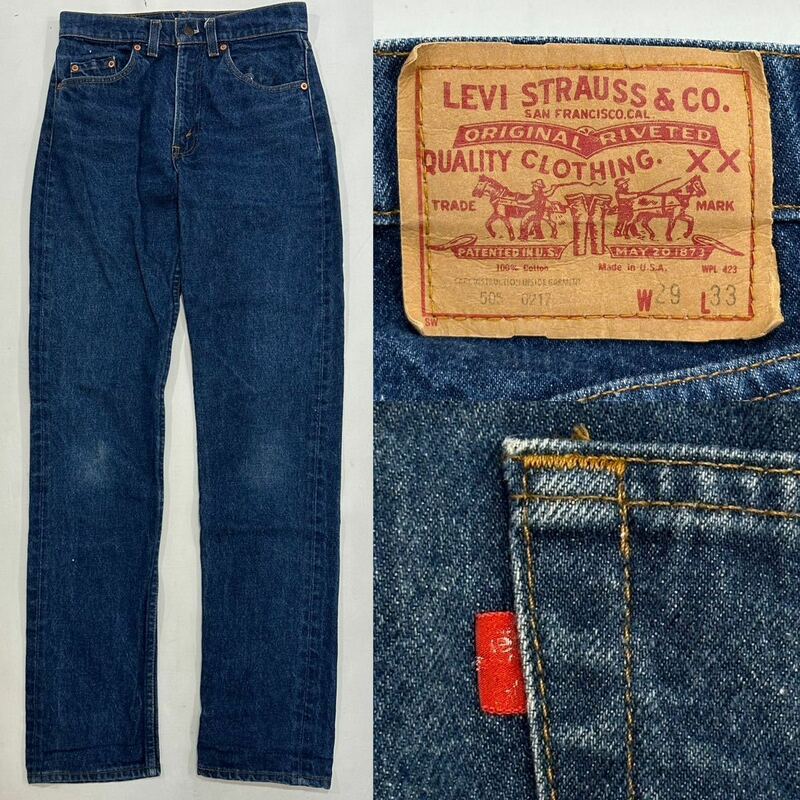 濃紺!!80s USA Levi's 505-0217 W29L33 ボタン刻印552 米国製 vintage リーバイス ジーンズ デニム