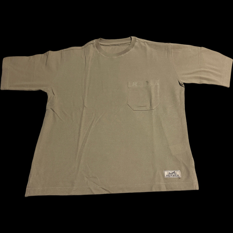 エルメス HERMES 半袖Tシャツ ネイビー 胸「H」ロゴ コットン100％ サイドスリット ロゴタグ Tシャツ 未使用 Sサイズ