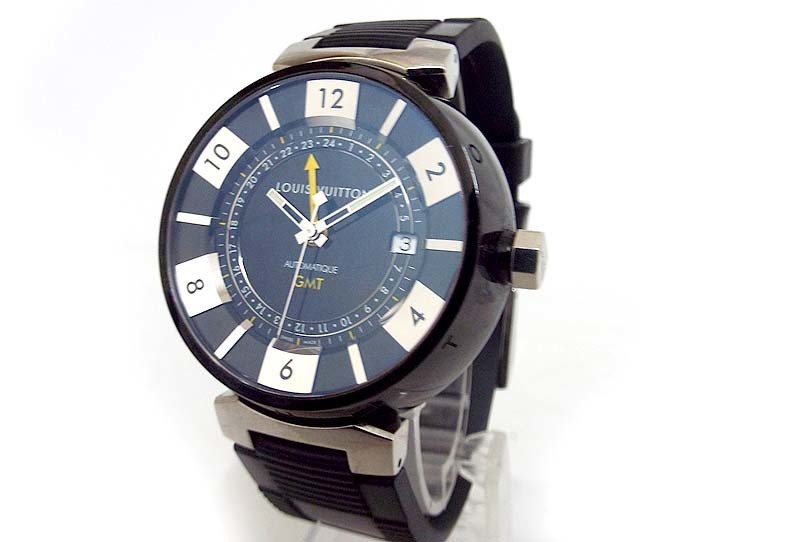 極美品 Louis Vuitton ルイヴィトン メンズ腕時計 タンブール インブラック GMT Q113K 自動巻き