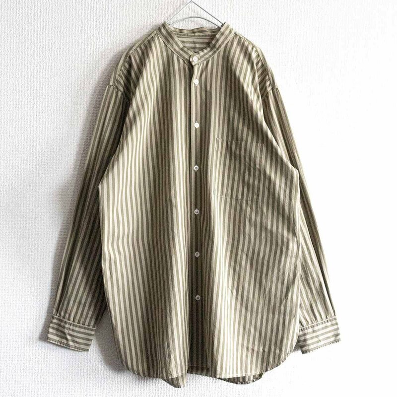 【極美品】CristaSeya 【Striped Cotton Mao Shirt】M クリスタセヤ ストライプシャツ 2309086
