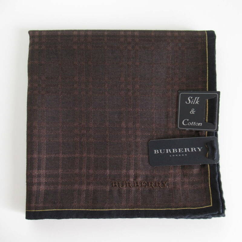 ■未使用　BURBERRY バーバリー　シルク×綿　大判　ハンカチ　ブラウン　ミニスカーフ■