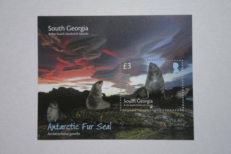外国切手： （イギリスの海外領土）サウスジョージア・サウスサンドウィッチ諸島切手「ナンキョクオットセイ」 小型シート 未使用