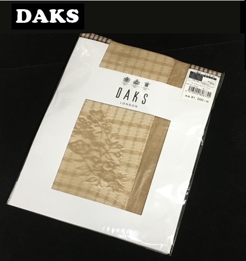 【DAKS】（NO.8769）ダックス　ストッキング　フローラルチェック　ナチュラルベージュ　M-L　未使用