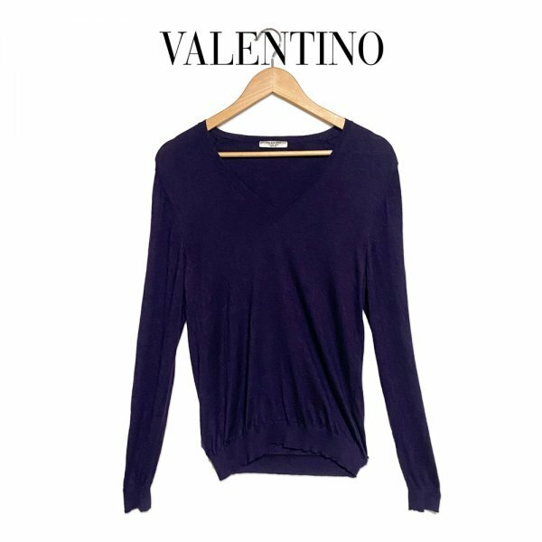 ★高級生地★VALENTINO ヴァレンティノ バレンチノ カシミヤシルク HIVER2008ニットカーディガン 薄手Vネック イタリア製 Sサイズ パープル