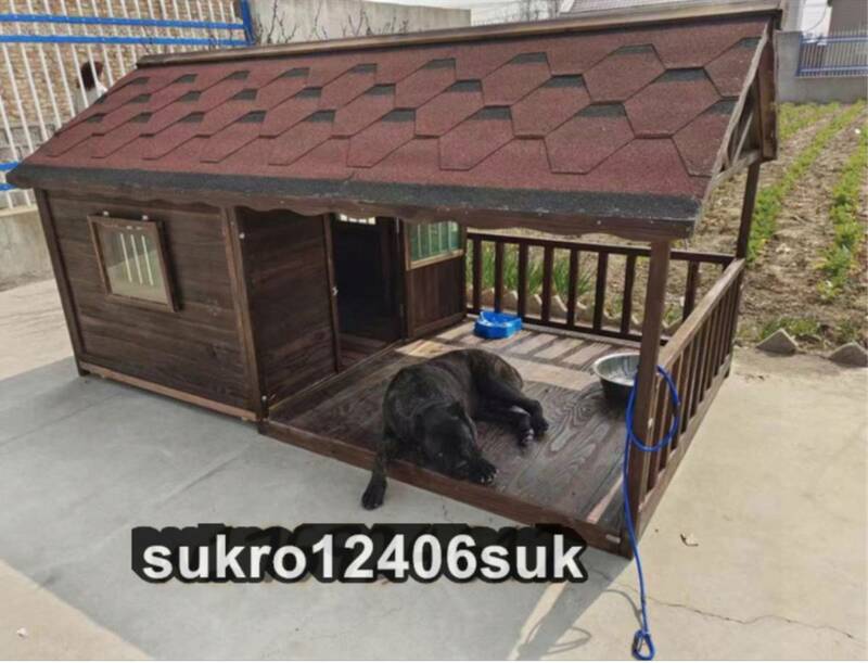 ドッグハウス 室外 ドアと窓付きの犬用犬小屋 テラス 屋外 木製 ホームタウン ドッグハウス 大型犬用 XL 犬小屋