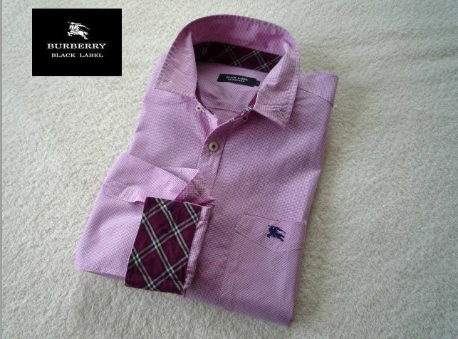 試着程度 BURBERRYバーバリーブラックレーベル◆パープルピンク コットン長袖シャツ お仕事にも！サイズ2　超美品でおすすめです！