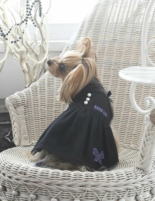 未使用新品！ANNA SUI（アナ スイ）ショルダーリボンキャミワンピース　犬服（ブラック、2XS）