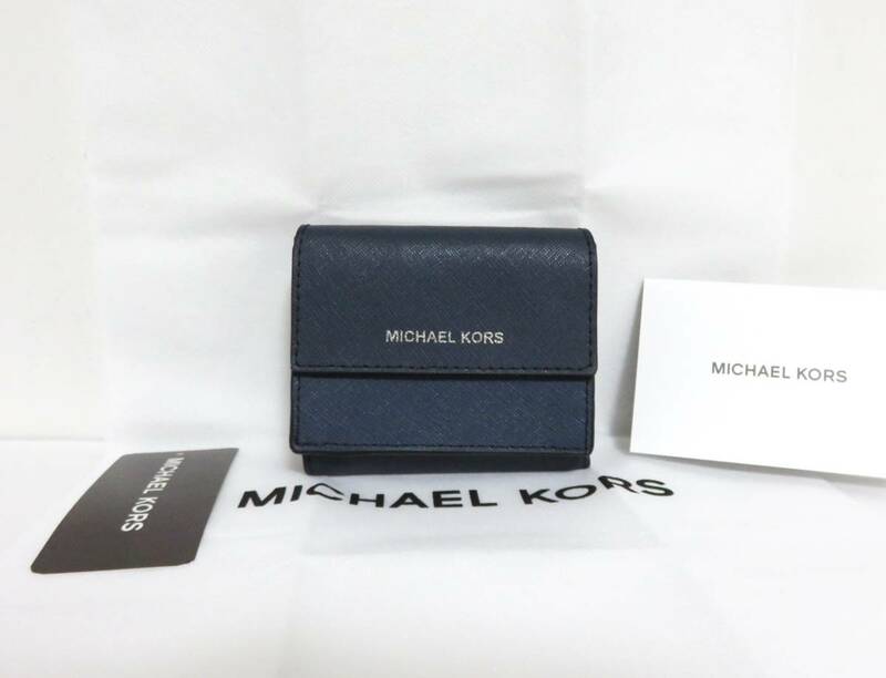 送料無料 定価3.9万 新品 MICHAEL KORS コンパクト ウォレット ネイビー マイケルコース 二つ折り 財布 