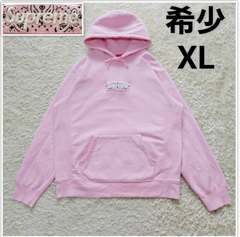 【希少】XL Supreme Bandana Box LogoHooded Sweatshirt 　Pinkシュプリームバンダナ ボックス ロゴフーディッド スウェットシャツ　ピンク
