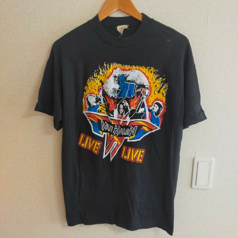 fantasy ファンタジーボディ VAN HALEN パキスタン製 パキ綿 バントTシャツ 80s 90s 半袖 M ブラック(黒）