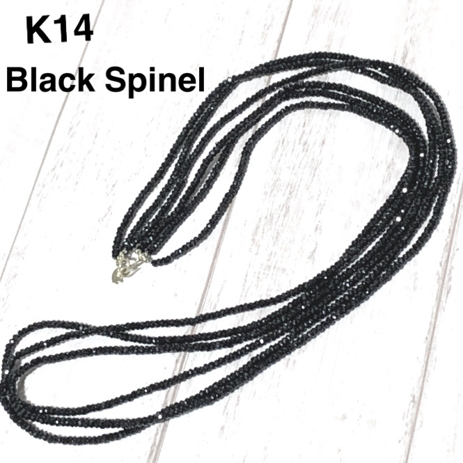 ブラックスピネル 3連ネックレス K14モチーフ/BLACK SPINEL 約83㎝/パワーストーン