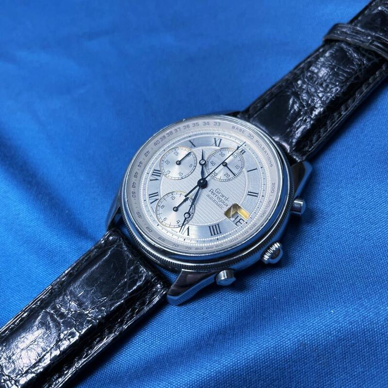 【希少稼働品】Girard Perregaux ジラールペルゴ クロノグラフ 自動巻き 腕時計 GP4900 ギョーシェ レザーベルト