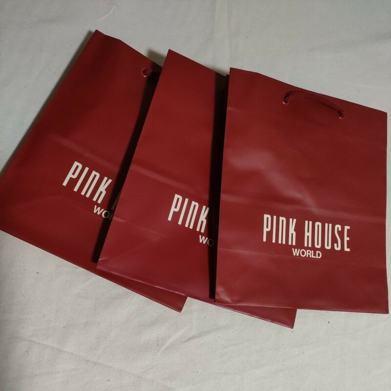 【激レア】PINK HOUSE ★３枚セット ピンクハウス 紙袋 ショッパー ショップ袋 PH PINKHOUSE WORLD 赤 美品 ペーパーバッグ ロゴ 手提げ