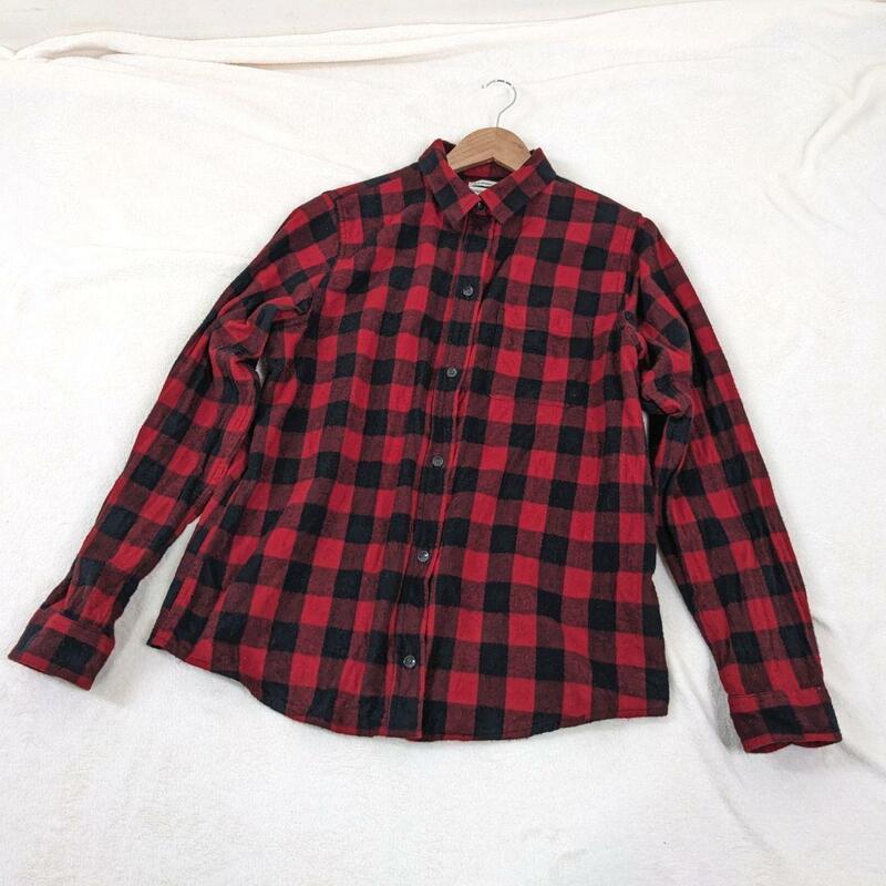 【エルエルビーン】長袖　ネルシャツ　シャツ　チェック柄　赤　XL　美品　大きいサイズ　レディース　フランネル　厚手　コットン