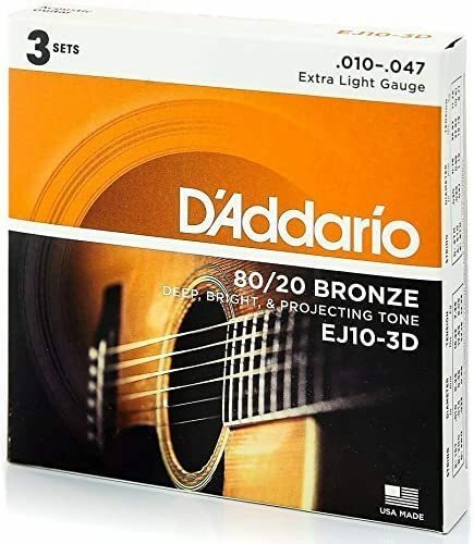 D'Addario ダダリオ アコースティックギター弦 80/20ブロンズ Extra Light .010-.047 EJ10-3D 3set入りパック