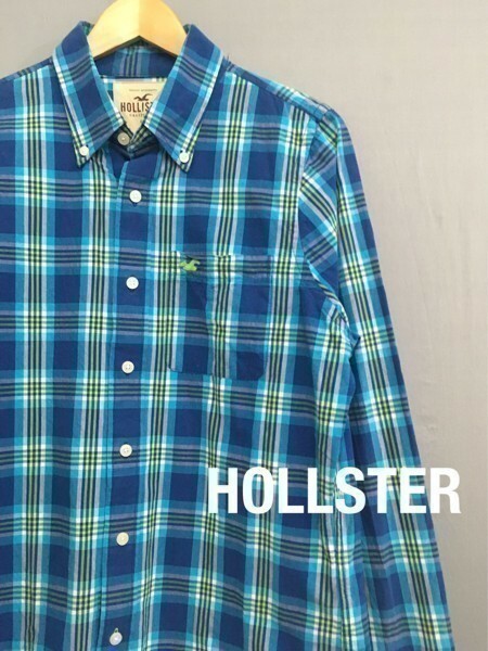 ◎▽【良品】 ホリスター HOLLSTER チェックシャツ 長袖 Lサイズ ブルー メンズ 男性用 ボタンダウン　&
