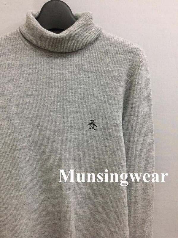 マンシングウェア Munsingwear 【美品】 ゴルフ タートル ニット ウール セーター グレー レディース !♯ &