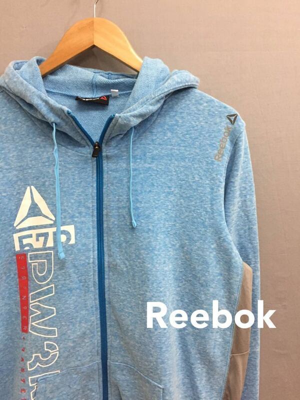 リーボック Ｒeebok 【美品】スウェット ジップパーカー フィットネス トレーニングウェア ブルー メンズ XOサイズ ～▼&