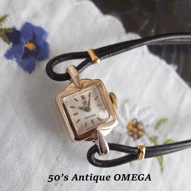 極小 オメガ 50's アンティーク 南京時計 ティアドロップ 金張り80M ミニミニスクエア ゴールド レディース 手巻 腕時計 OMEGA OH済1年保証