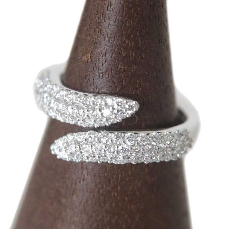1.00ct パヴェ ダイヤ 螺旋 デザイン ピアリング 指輪 K18WG ダイヤモンド 約10~14号 幅2.2~8.5mm 重量約4.9g NT 磨き仕上げ品 Aランク