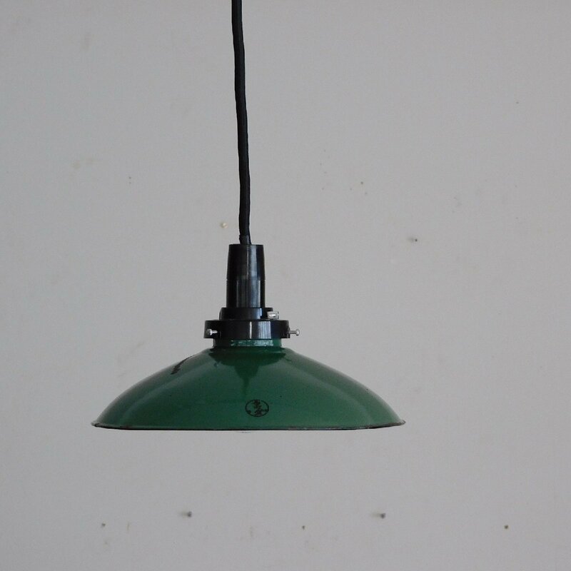 ふるい電笠 内白のホーロー マツダ HK-a-02799 / 古道具 アンティーク 電傘 ランプシェード 照明 氷コップ 和硝子