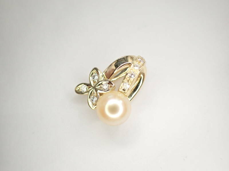 2/美品 ミキモト K18 真珠 パール約5.5㎜珠 ダイヤ ペンダントトップ