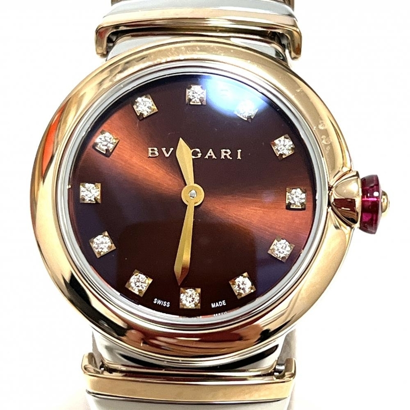 ブルガリ【BVLGARI】ルチェア 102691 LUP28 SG 12Pダイヤ SS クォーツ 文字盤 ブラウン アナログ USED-AB【中古】かんてい局亀有店