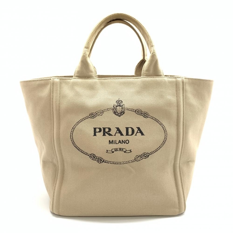 PRADA プラダ BN2505 カナパ レディース トートバッグ ハンドバッグ コットンキャンバス ベージュ ロゴ カジュアル 大きめ 管理RT34274