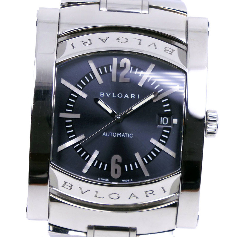 BVLGARI ブルガリ アショーマ AA48S 腕時計 SS シルバー 自動巻き メンズ ネイビー文字盤【I153105027】中古