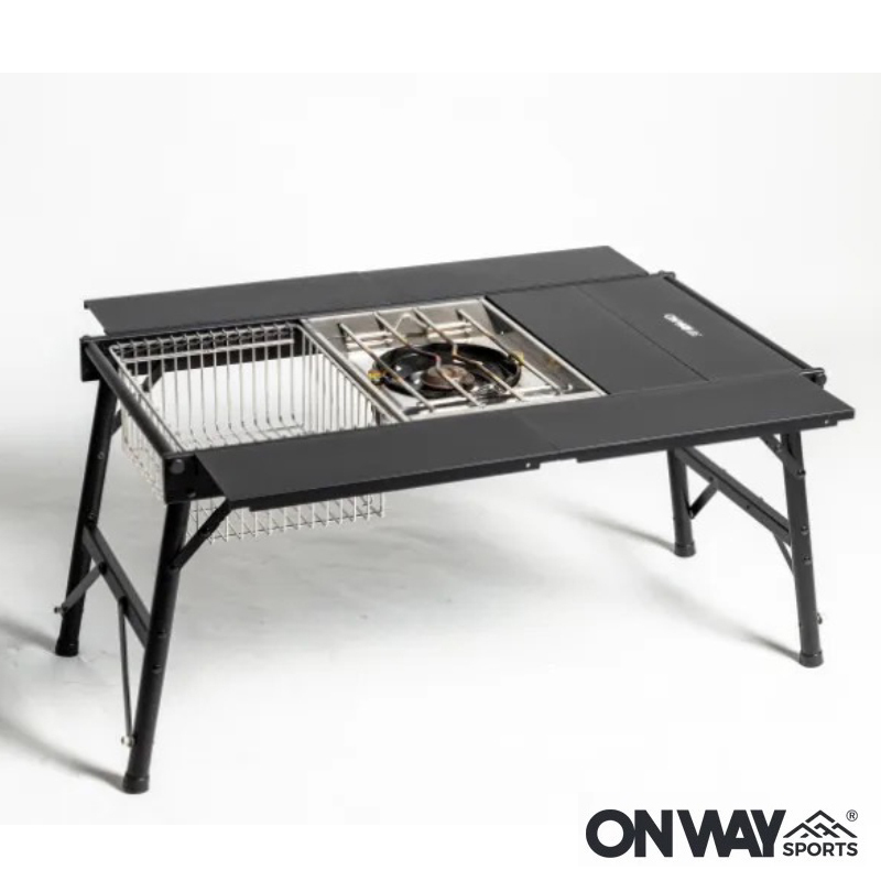 ONWAY NEW IGTテーブル OW-8044 アルミIGTローテーブル フラットバーナー ローテーブル アウトドアテーブル ブラック 収納ケース付 ２