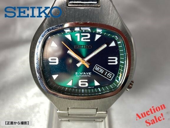 ★☆【可動品】SEIKO セイコー S-WAVE オートマチック デイデイト 腕時計 裏スケルトン 文字盤/グリーン 7S26-5010★☆