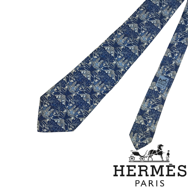 【中古】【非常に良い】HERMES ネクタイ ブランド エルメス ブルー 【剣先幅：9cm】R-HE-T-0040-04
