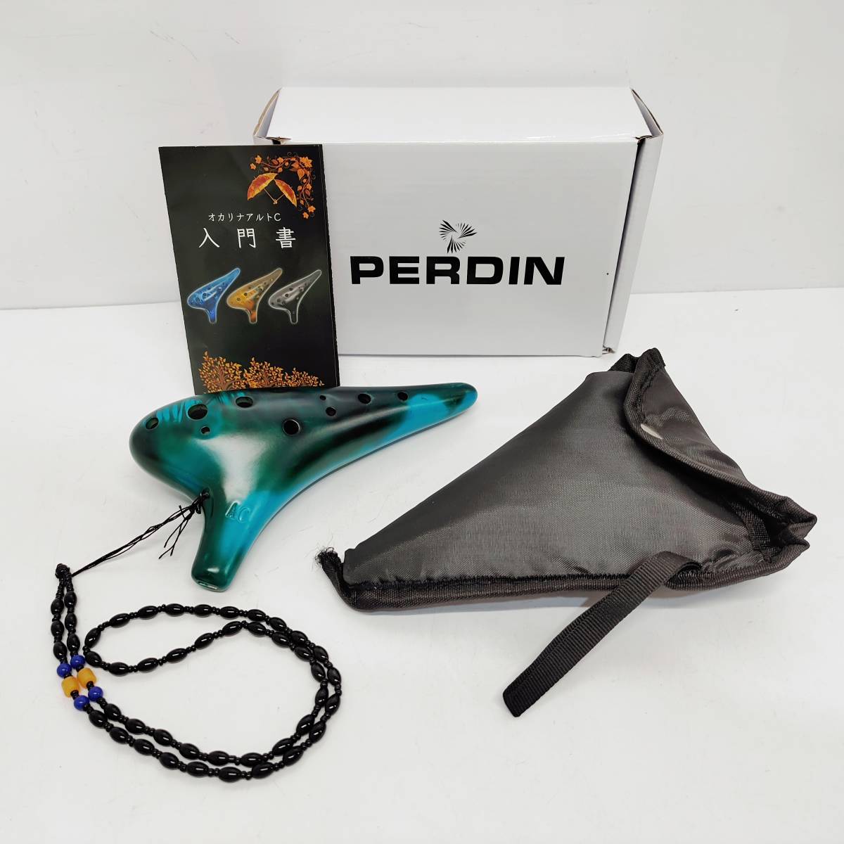 ●美品 PERDIN オカリナ アルトC シーブルー 入門書付き 初心者セット 陶器 管楽器 S2343