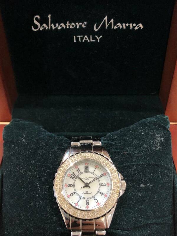 ■USED・動作品■Salvatore Marra サルバトーレ・マーラ SM3001　100石 ダイヤ レディース腕時計 クオーツ　（7-111）