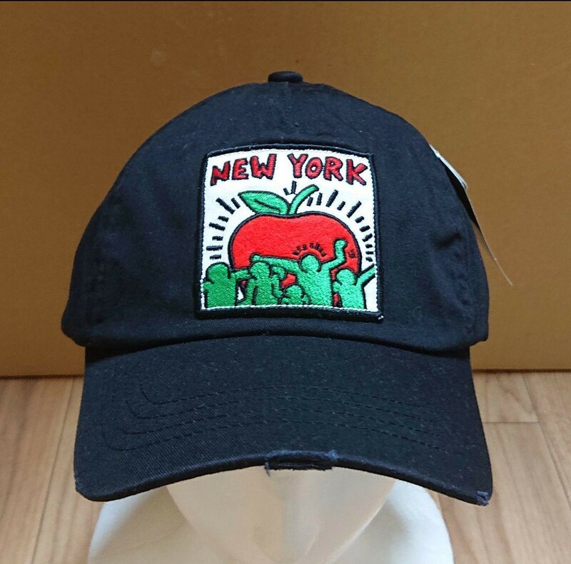 新品 Keith Haring cap キャップ ワッペン NEW YORK アップル KH-C3103 キースへリング ベースボールキャップ 帽子 ストラップバック 