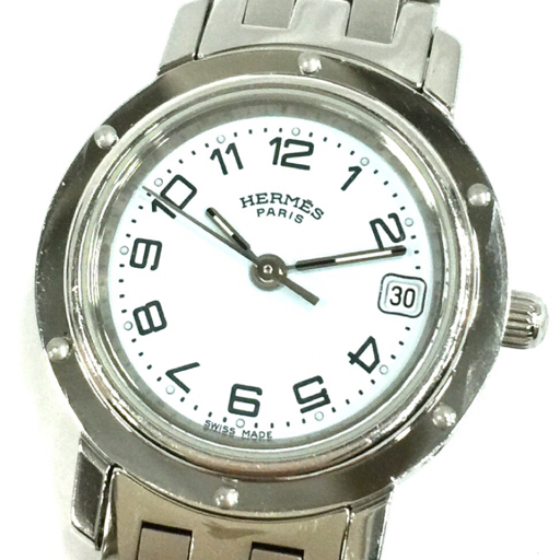 エルメス クリッパー デイト クォーツ 腕時計 CL4.210 ホワイト文字盤 レディース 稼働品 純正ブレス HERMES