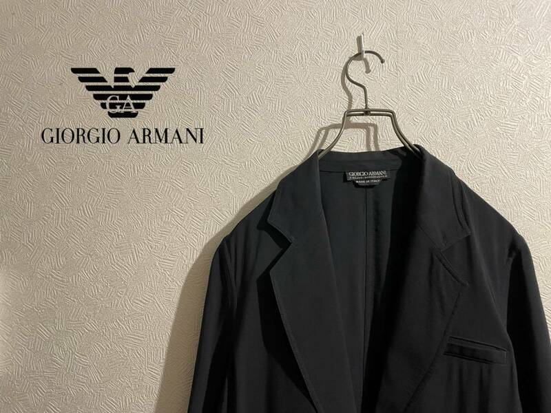 ◯ イタリア製 GIORGIO ARMANI レーヨン アンコン ジャケット / ジョルジオ アルマーニ テーラード イージー 黒 42 Ladies Mens #Sirchive