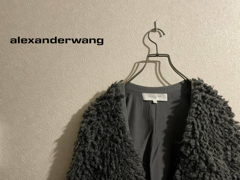 ◯ ALEXANDER WANG ボア ニット ショート ジャケット / アレキサンダーワン カーディガン ボレロ グレー XS Ladies #Sirchive