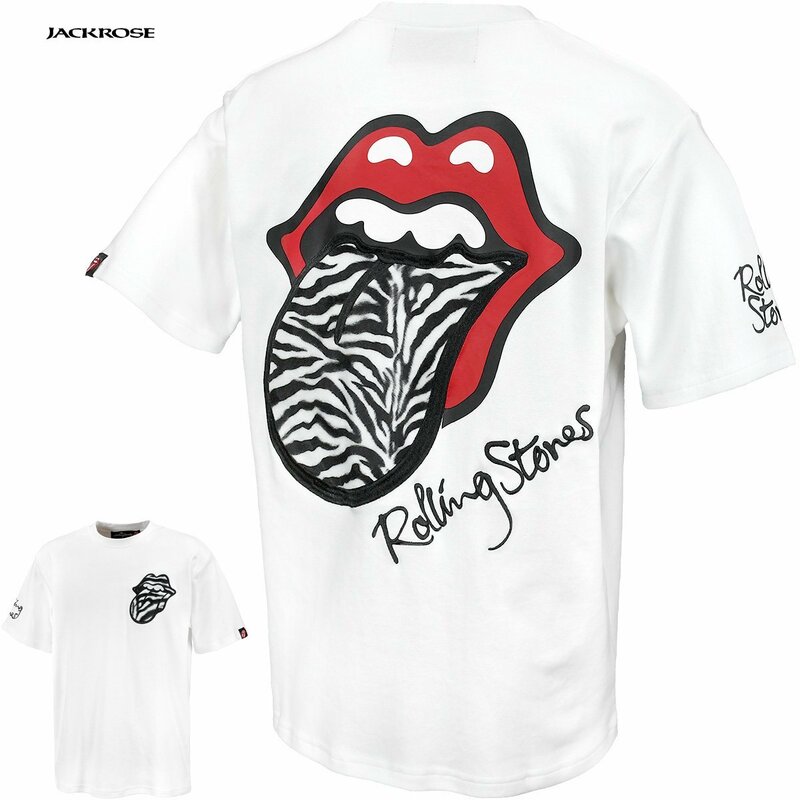 523563-000 THE ROLLING STONES ローリングストーンズ クルーネック半袖Tシャツ リップアンドタン メンズ (ホワイト白×舌ゼブラ柄) XL