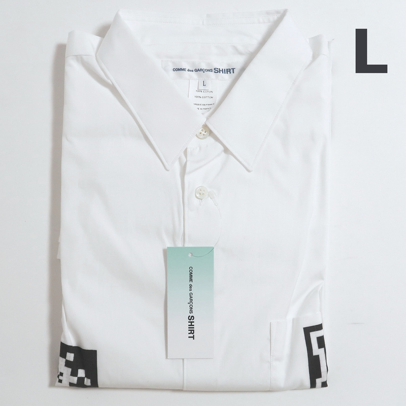L 新品 コムデギャルソン シャツ インベーダー ポイント 白 シャツ 長袖 フランス製 COMME des GARCONS Shirt