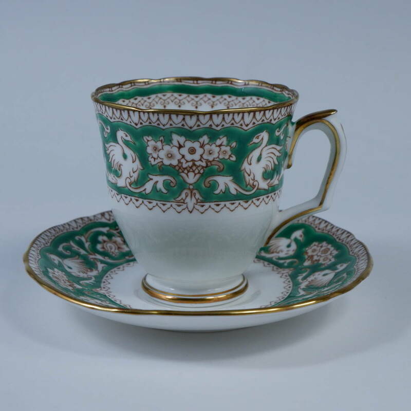 VTG クラウンスタッフォードシャー エルズミーア デミタスカップ＆ソーサー (グリーン) ヴィンテージ CROWN STAFFORDSHIRE ELLESMERE