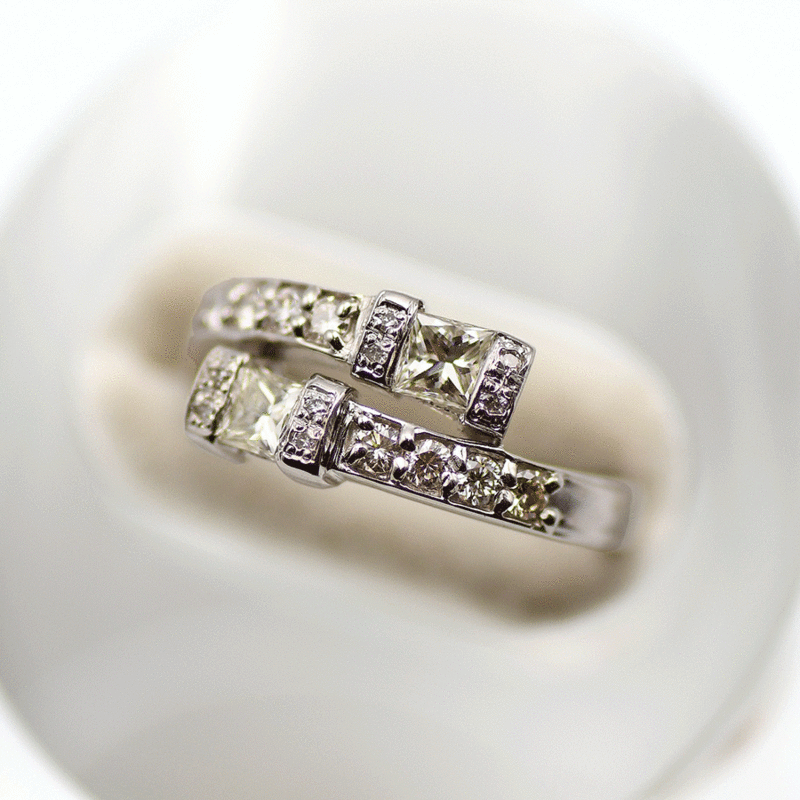 ダイヤモンド デザインリング 0.37ct 0.24ct Pt900 プラチナ 8号サイズ レディース アクセサリー ジュエリー 研磨仕上げ済み 中古